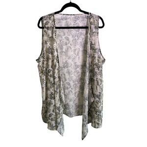 OX 14W Tropical Leaf Print Sheer Kimono Vest Duster Beach Cover Up Coastal